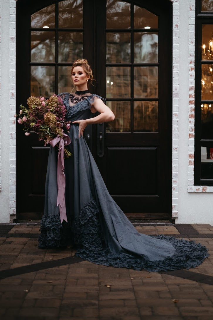 VINTAGE upcycled black wedding dress taffeta lace A-line sz0/2 – Renegade  Bridal u0026 Dye Lab