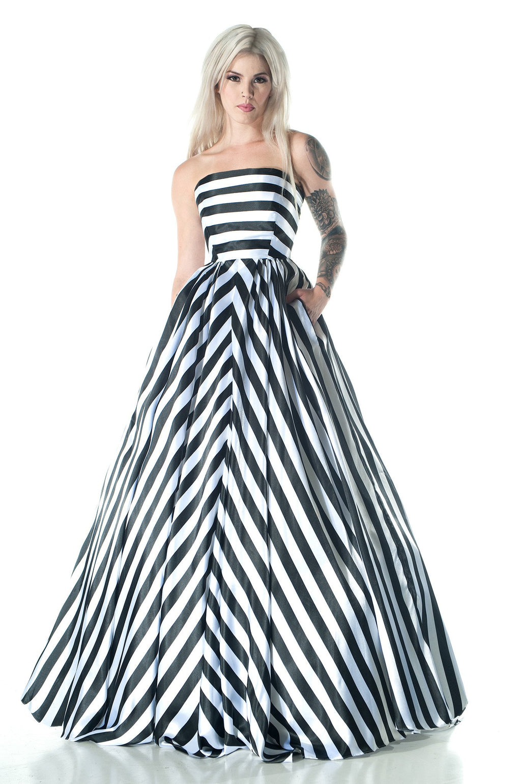 Black and white striped clearance wedding dress