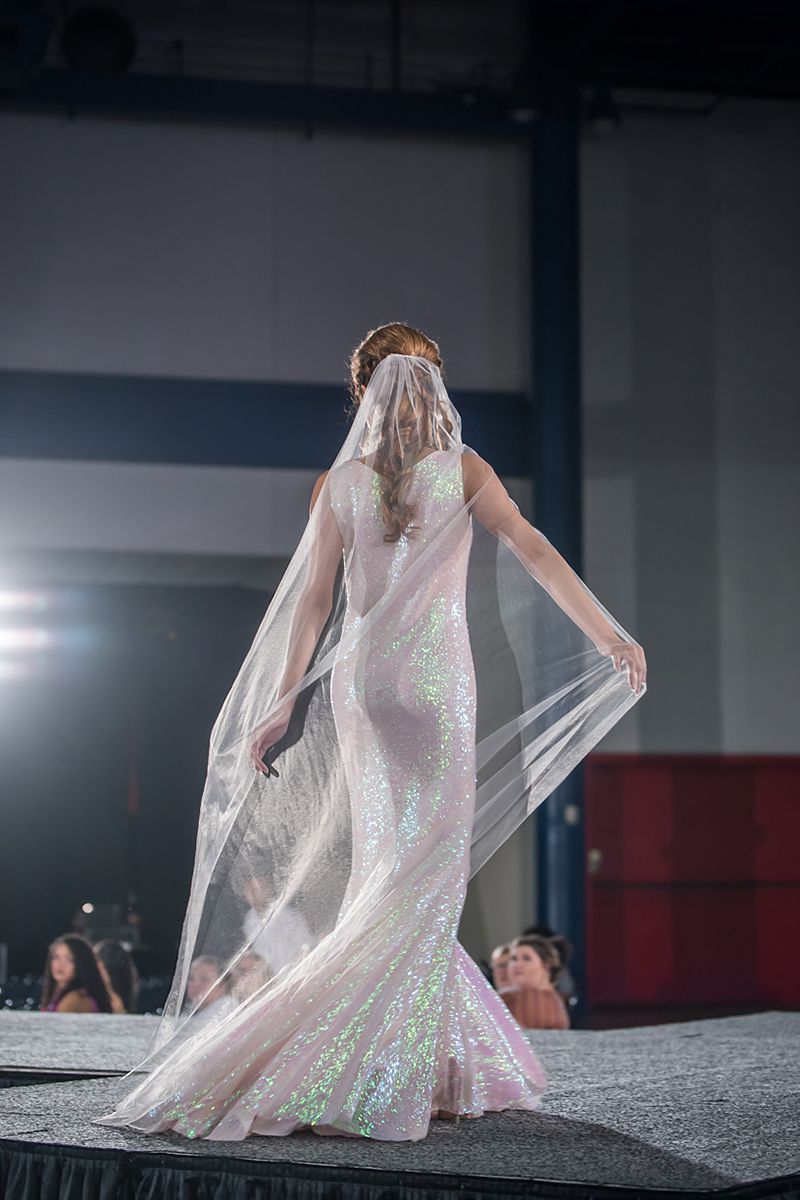 11704 Aurora sequin rhinestone iridescent mermaid Vneck wedding gown –  Renegade
